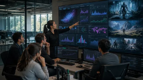 Reunión en oficina con análisis de datos